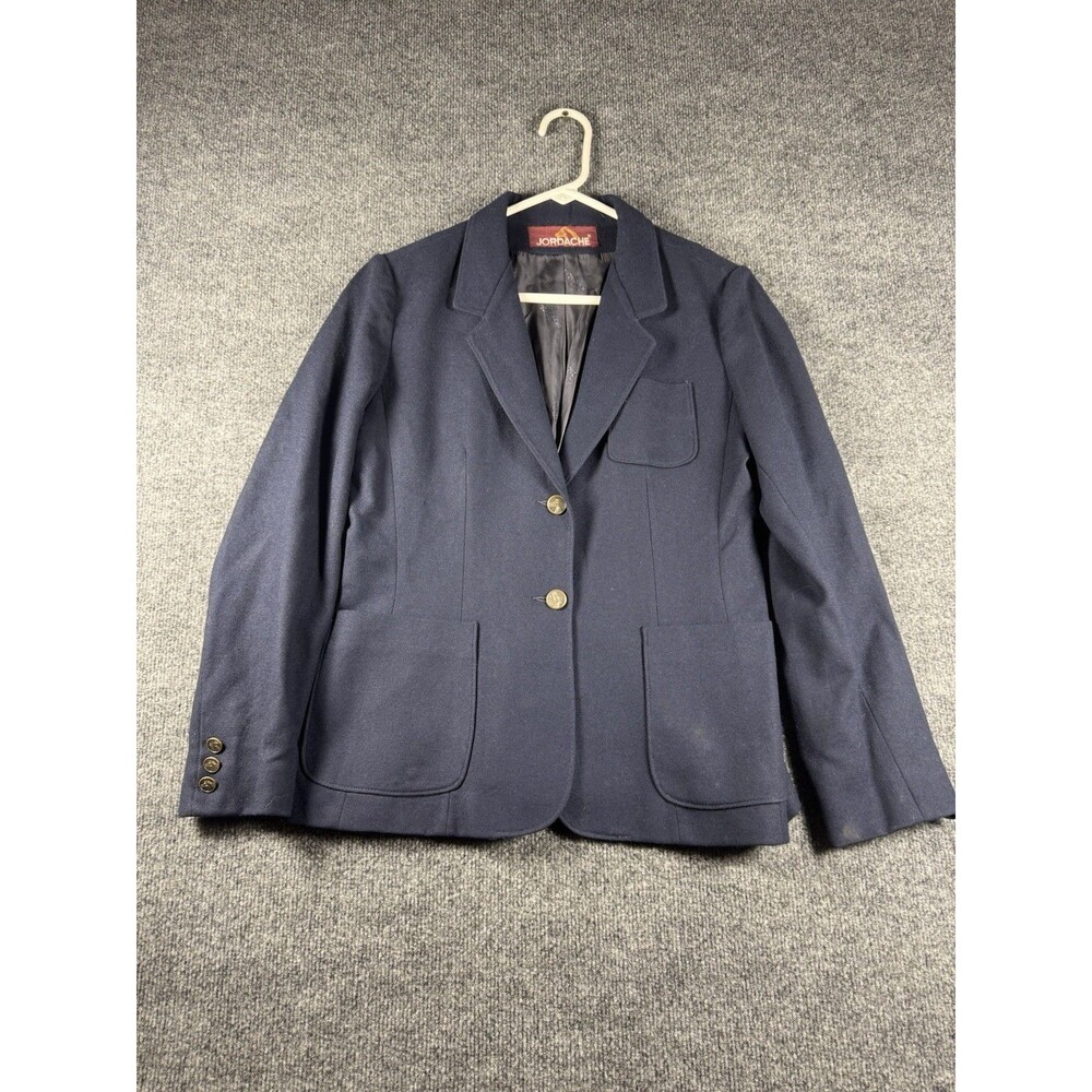 Vtg 80s Jordache Navy Blue Blazer Jacket Womens Small Union Made In USA Gold
